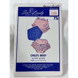 Vintage Sew Lovely C100 Child's Brief Bloomers Pattern Sz 2-16 Cut